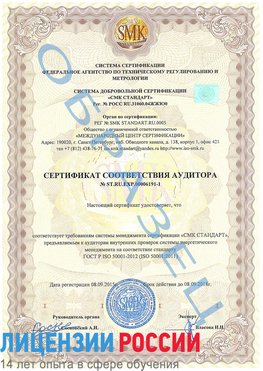 Образец сертификата соответствия аудитора №ST.RU.EXP.00006191-1 Радужный Сертификат ISO 50001